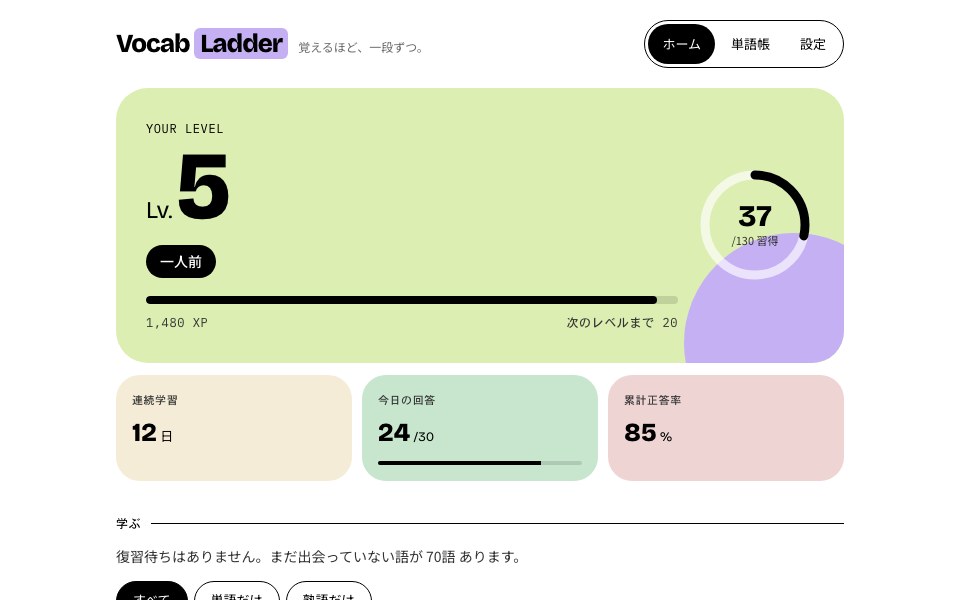Vocab Ladderの画面